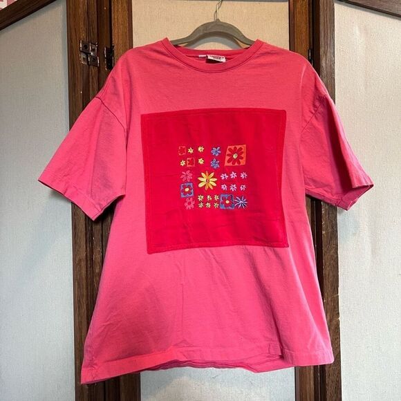 Vintage Johnny Was Pink Floral Embroidered T-Shirt - Picture 1 of 6
